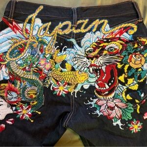 Ed Hardy Japan dark wash denim embroidered 34x34